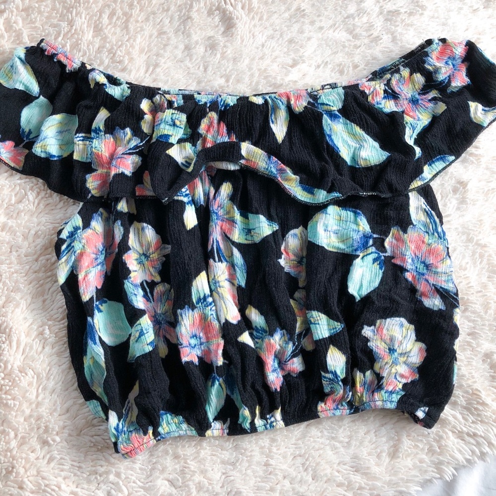 Off-The-Shoulder Crop Top - Floral - Size S
